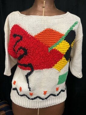 VTG 1980's Ann Stevens Handmade Ribbon Knit Sweater Abstract Wearable Art